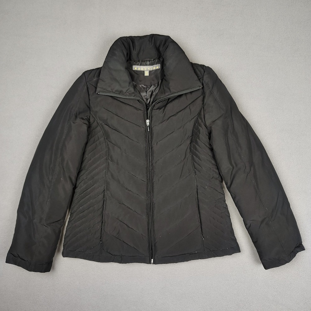 Kenneth Cole Down Puffer Jacket Women Medium Black Insulated Full Zip Coat